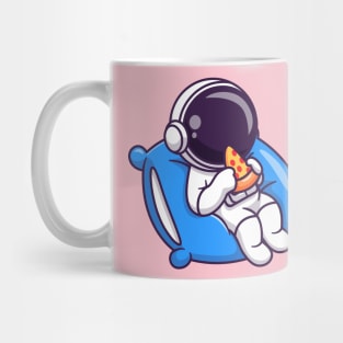 Cute Astronaut Eating Pizza On Pillow Cartoon Mug